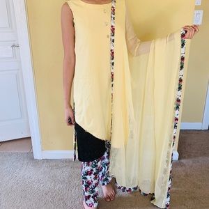 Yellow & Floral Pakistani Shalwar Kameez